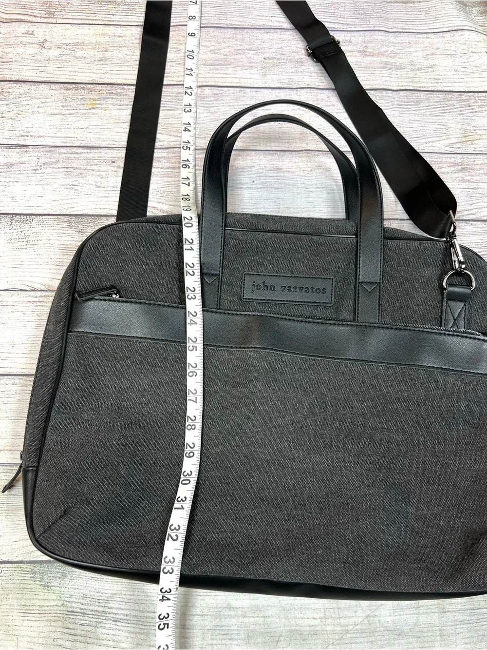 John Varvatos Gray Laptop Briefcase Tote Bag Business Work Travel Messenger Mens